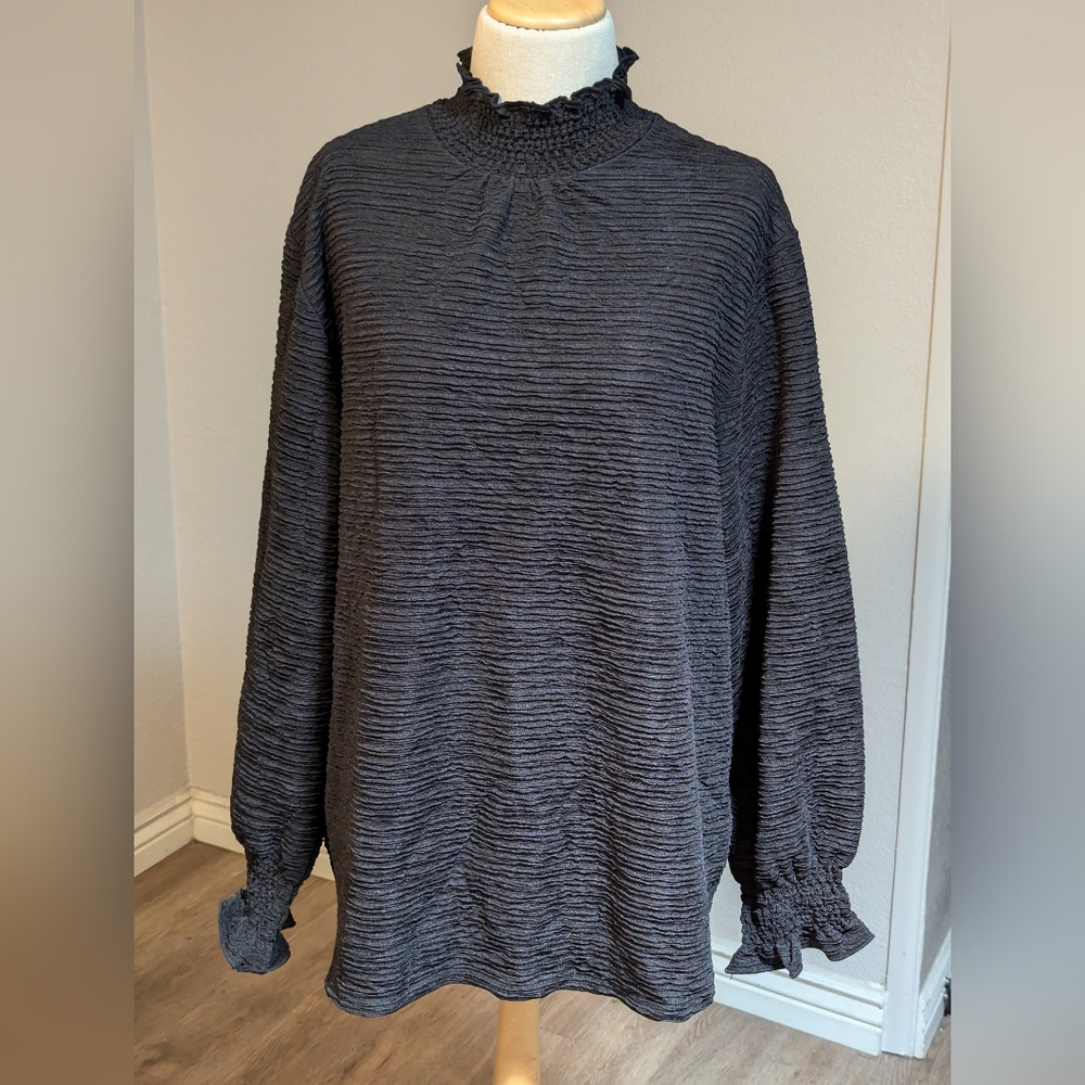 Women's plus size long sleeve textured blouse with high neck size XXL